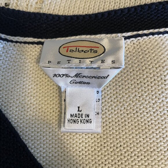 Talbots Petites Womens Black & White Cotton Button Front Cardigan Sweater Size L - Picture 5 of 6